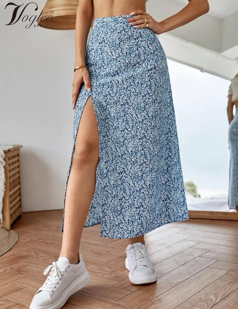 

Высокая талияДисти Цветочный принт Сплит Бедро Юбка