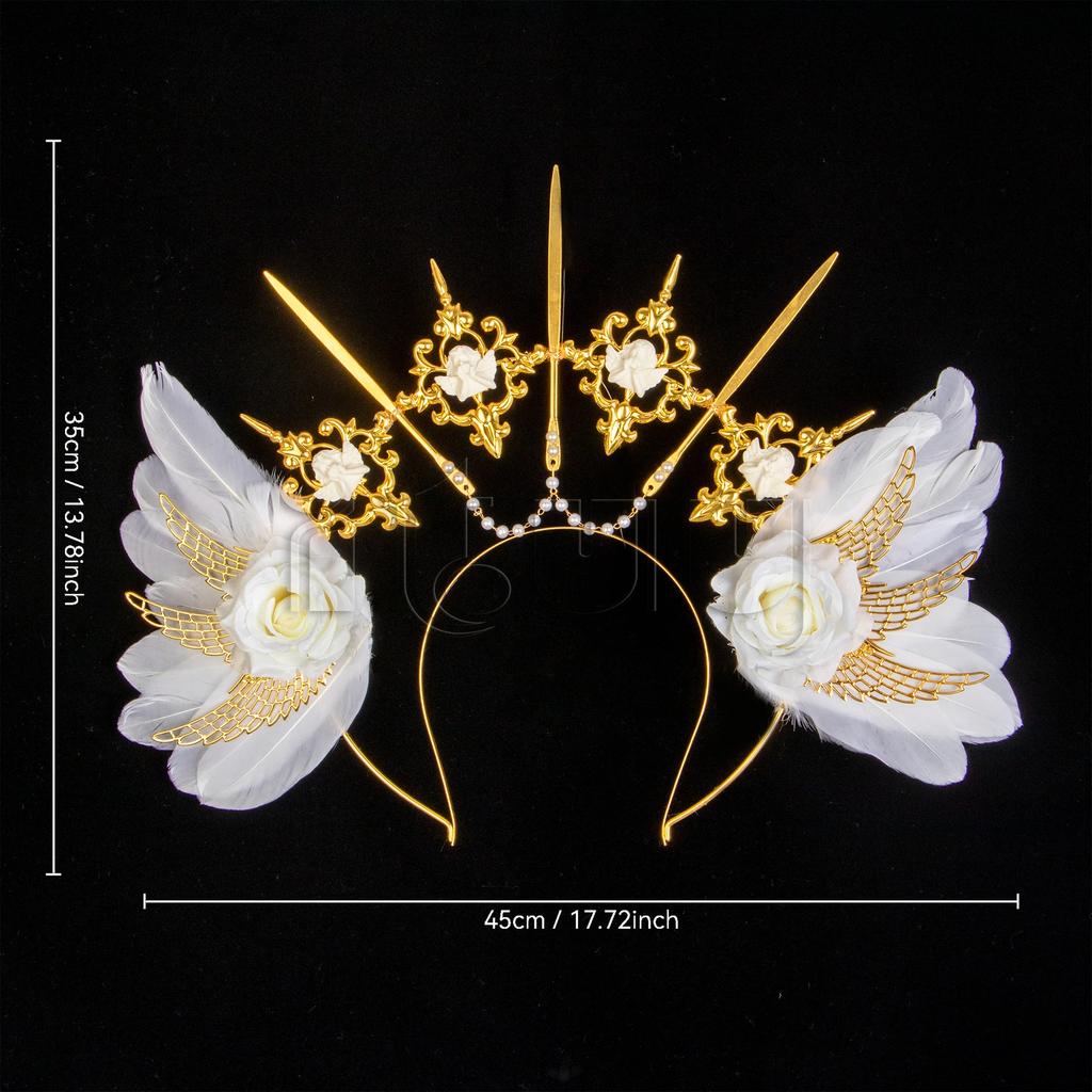 Lolita Corona Aureola Solare Fascia per Capelli Catena di Perline con Nappe Ali d'Angelo Fascia con Spine di Rosa Gotico Vintage Diadema Mary Barocco Copricapo