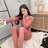 Women's Vertical Striped Pajamas Set Autumn Winter Long-sleeved Tight-fitting Thermal Clothing Set Body-shaping Self-heating Pajamas Two-piece Set