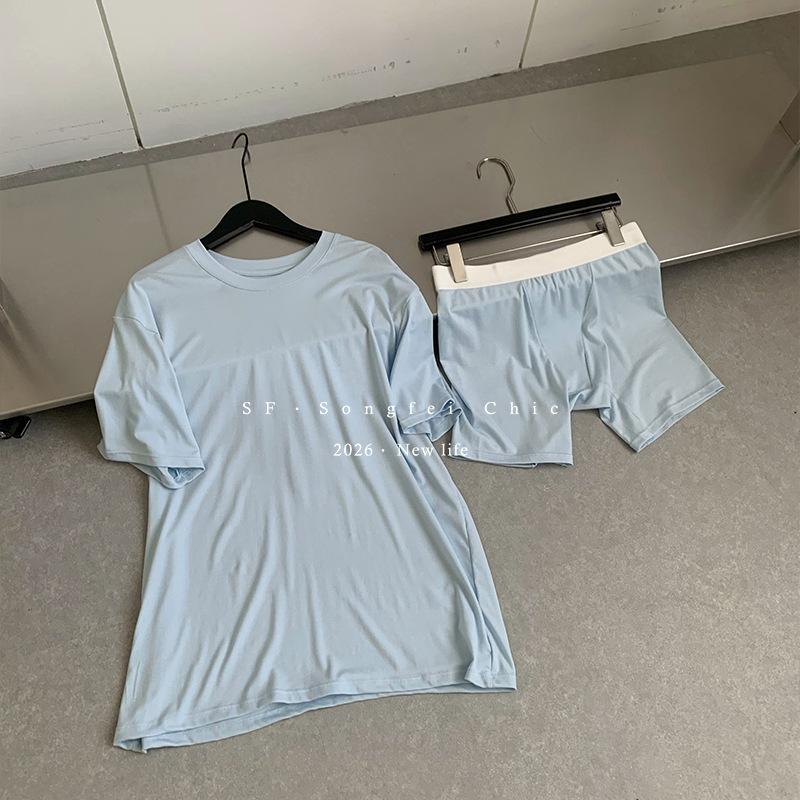 

Kendou Sports and Leisure Suit Tencel Lyocell Comfortable and Breathable Pajamas Women s Summer Solid Color Round Neck Loungewear l（ 55-70kg ）