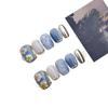 10Pcs Handmade Press On Nails Cool Tone Cat Eye Floral Pearl Design Removable Fake Nails For Women And Girls