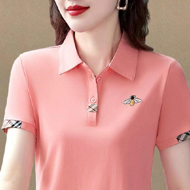 Nové letní tričko s klopou a krátkým rukávem ve velkých velikostech pro ženy středního věku, sportovní top, základní tričko pro ženy