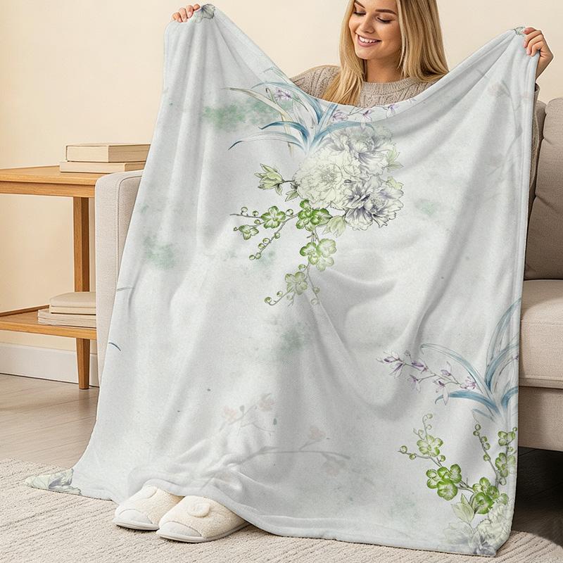 Lightweight Floral Flannel Throw Blanket - Versatile Skin-friendly Soft Warm Home & Car Use, Cozy Decor, Perfect for Christmas & Halloween