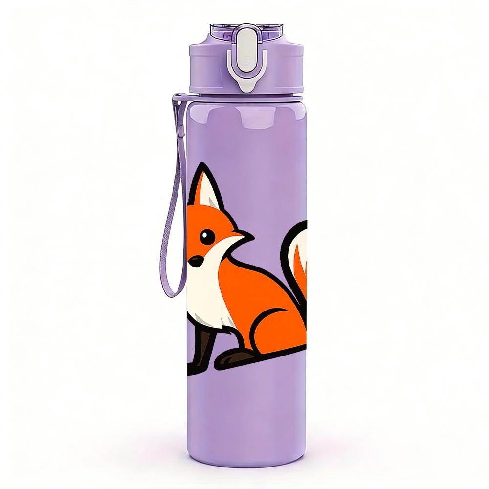 1PC Smart Fox Cartoon Drawing 750ml Color Plastic Sports Water Bottle Leakproof Flip Straw Lid Suitable for Sports Office Home Use