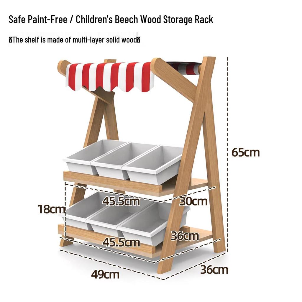 Children's Solid Wood Beech Storage Rack and Picture Book Shelf for Kindergarten