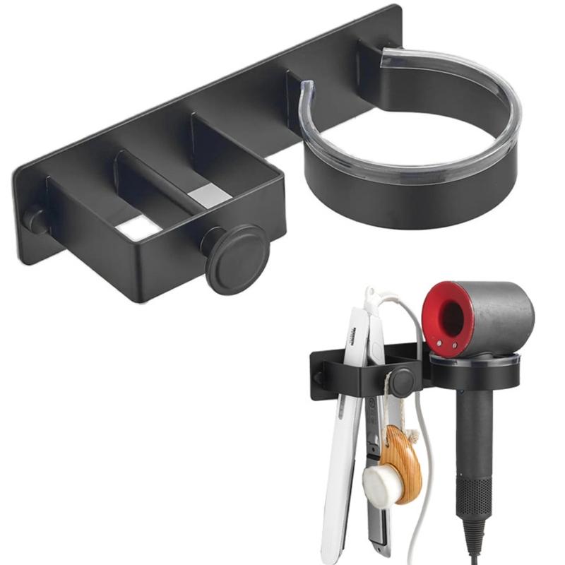 Self Adhesive Installation Blow Dryer Rack Convenient Hair Dryer Wall Shelf Aluminum Stand Holder for Bathrooms