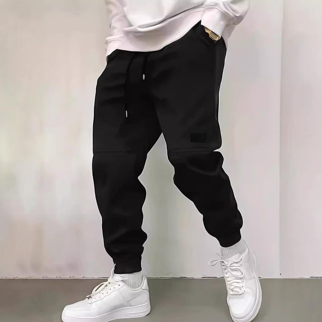 

Осень Новые Однотонные Брюки-Защита Уличный Модный Бренд Ретро Повседневные Леггинсы Брюки для Мужчин S чёрный