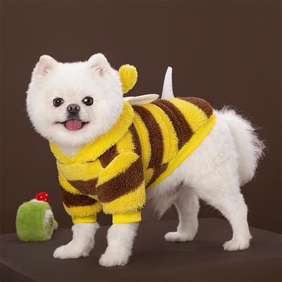 Animal Pet Onesies for Small Dogs - Bee & Dinosaur Fluffy Hooded Puppy Clothing (Warm Costume Outfits)