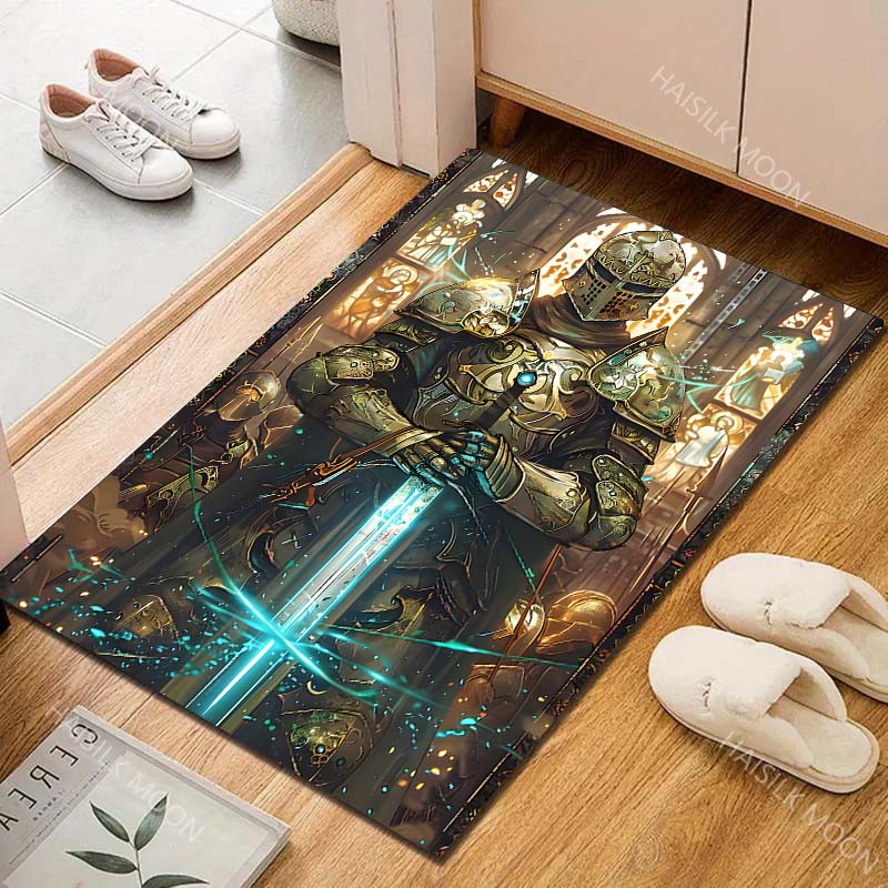 Knight holding glowing sword Print Carpet Rug for Living Room Bedroom Sofa Doormat Home Decor Non-slip Floor Mat