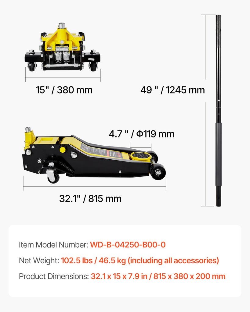 VEVOR Low Profile Floor Jack, 4 Ton Capacity, Steel Racing Floor Jack with Dual Pistons Quick Lift Pump