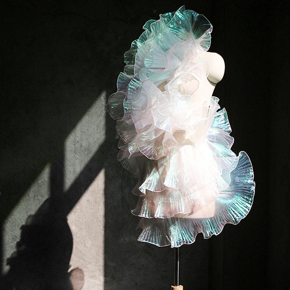 

Блестящая плиссированная кружевная ткань с оборками, не мнущаяся отделка для шитья своими руками, вечернее платье, украшение для дома, шторы, рукоделие, лоскутное шитье 1 Yard