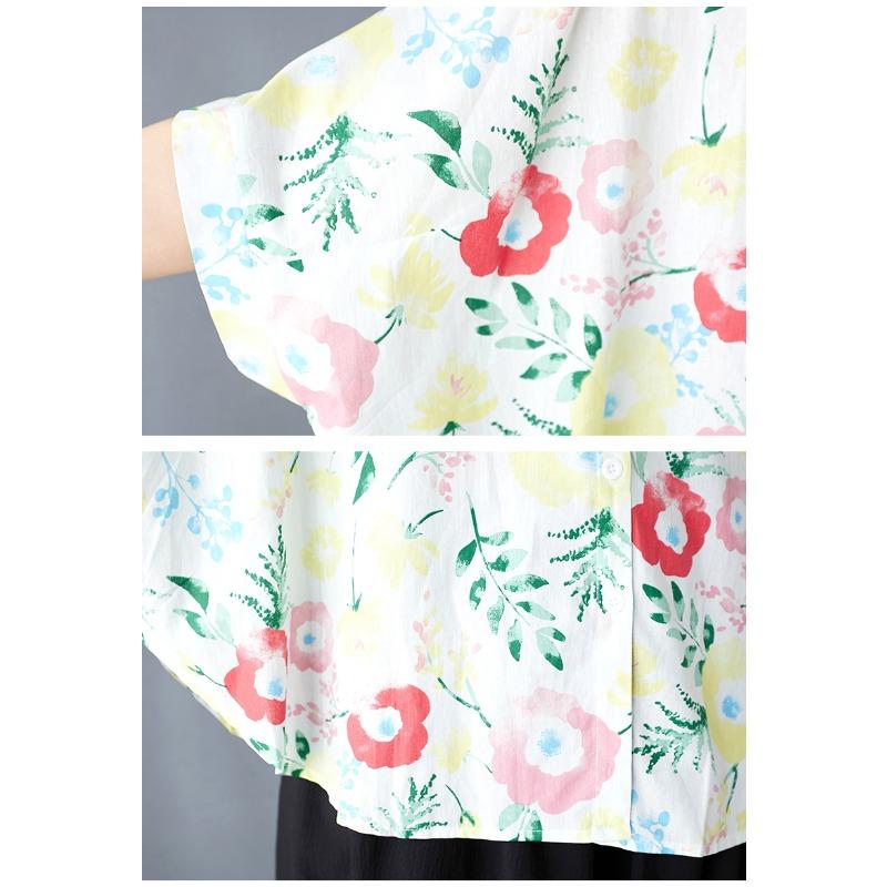 DIMANAF 2025 Plus Size New Summer Blouse Short Sleeve Casual Shirt Women Loose Tops Tees Floral Shirts