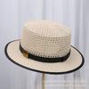 Hepburn Style Flat Top Straw Hat Women's New Sunscreen Sun Hat British Style Straw Woven Flat Edge Hat Summer Sunshade Hat
