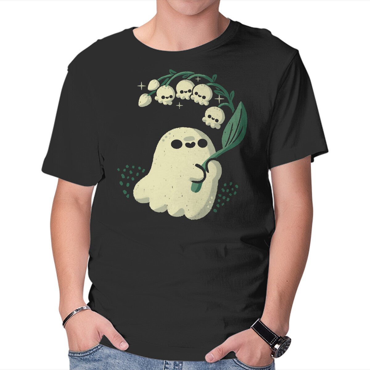 Unisex Crew Neck T-Shirt Ghost Meets Lily Of The Valley Graphic Short Sleeve Casual Tee XXL