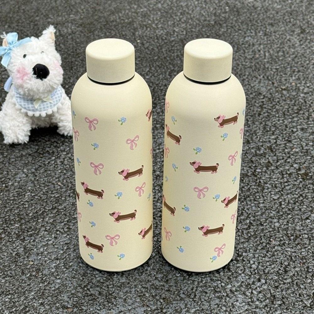 Bowknot Dachshund Insulated Cup 500ml Water Bottle Cute Travel Insulated Flask  Car Use
