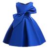 Girls' Bow Princess Evening Dress - Solid Color Fashionable Children's Clothing