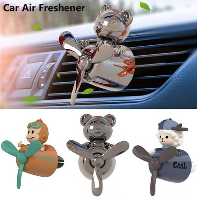 Car Air Freshener Cool Bear Perfume Diffuser Rotating Propeller Air Outlet Fragrance Cute Cartoon Decor Car Aromatherapy Auto Accessories