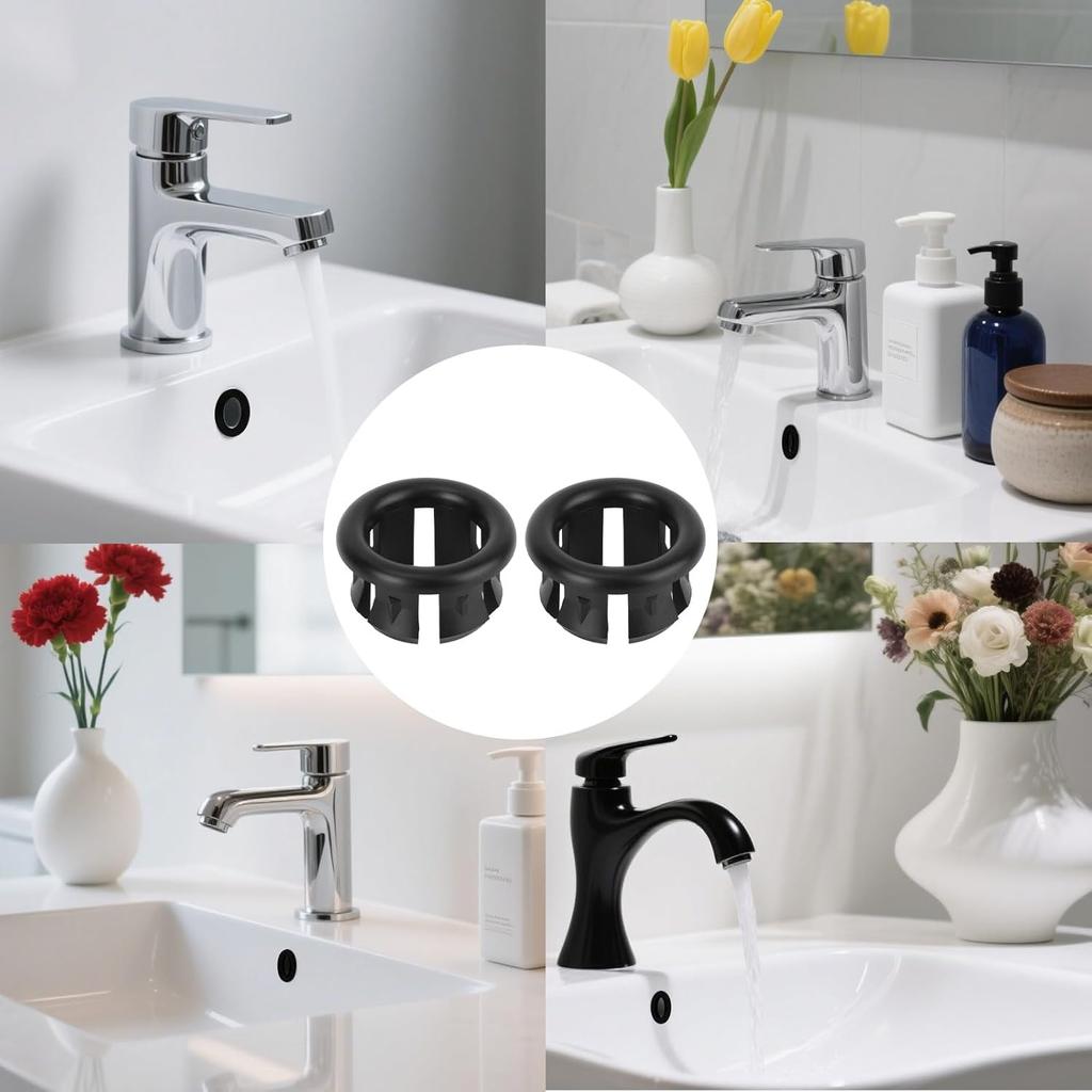 2pcs Sink Overflow Ring, Chrome Bathroom Sink Overflow Plugs Trim Seal Ring Universal Fit Drain Cover Hole Insert Cap for Basin Vanity & Kitchen