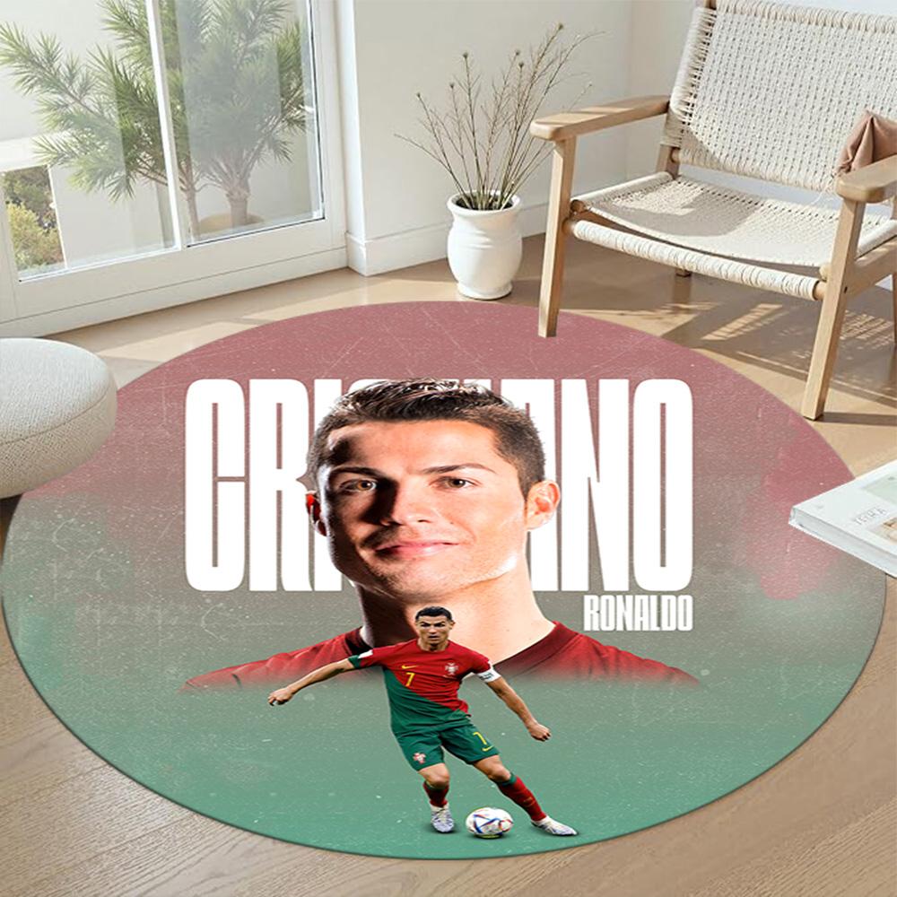 Cristiano Ronaldo Round Carpet Suitable for Decorate Room Living Rooms Entryway Balcony Anti-slip Round Rug Anime Office Decor Birthday Christmas Gift