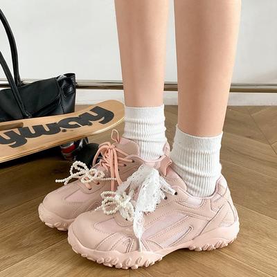Trend Pearl Retro White Platform Training Shoes Women's 2025 New Spring Casual Versatile Forrest Gump Sports Shoes