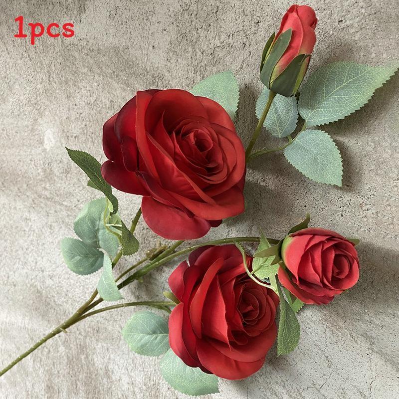 Rose Realistic Artificial Flowers Four Heads For Wedding Photo Props Home Decor