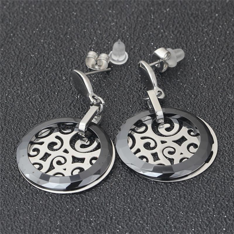 Fashion Jewelry Retro style Crystal from Austrian Black Ceramic earrings with Titanium steel hollow pattern Fit Women