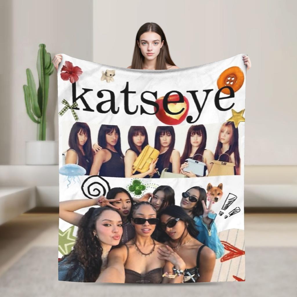Katseye Kpop Knitted Blankets Fleece Sophia Lara Megan Ultra-Soft Throw Blankets for Car Sofa Couch Bedspread