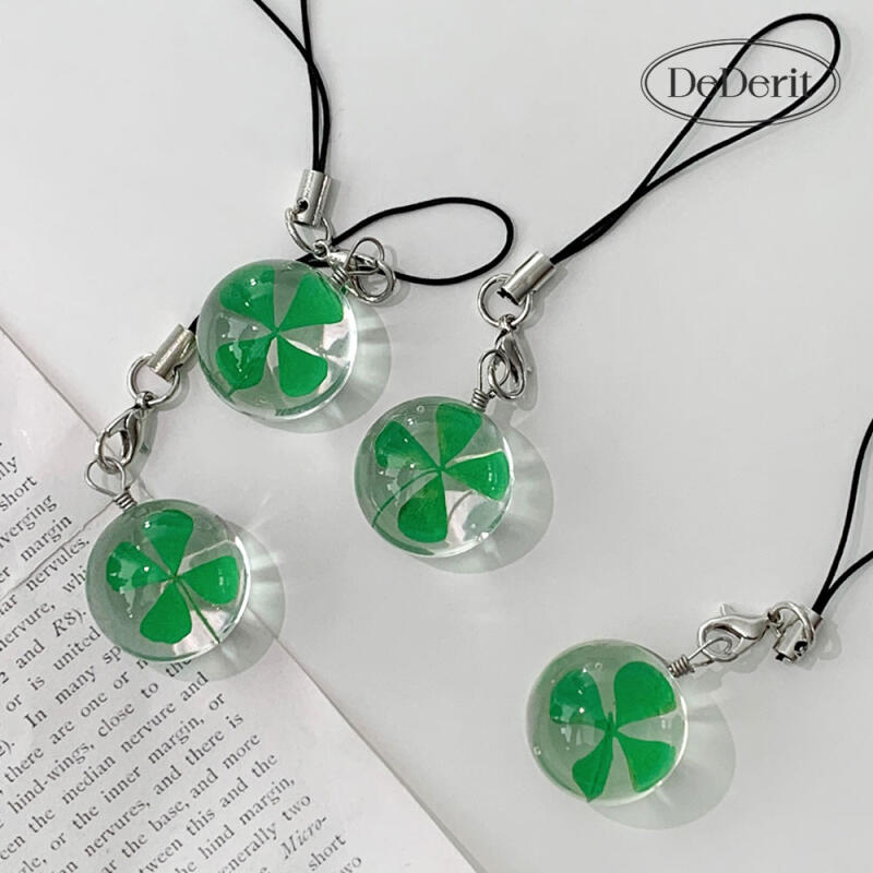Transparent Circular Lucky Four-leaf Clover Phone Strap AirPod Bag Keychain