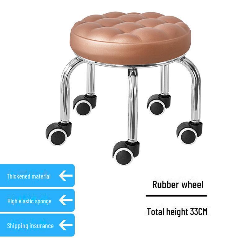 Silent Mobile Beauty Stool with Universal Wheels - Multifunctional, Low-Profile, Round Design for Home or Studio Use.