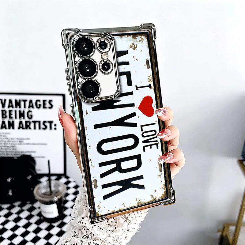Retro Vintage License Plate Soft Phone Case For Samsung Galaxy S26 Ultra S25 Edge S24 FE S23 Plus S22 S21 + S20 Plating Anti-Fal