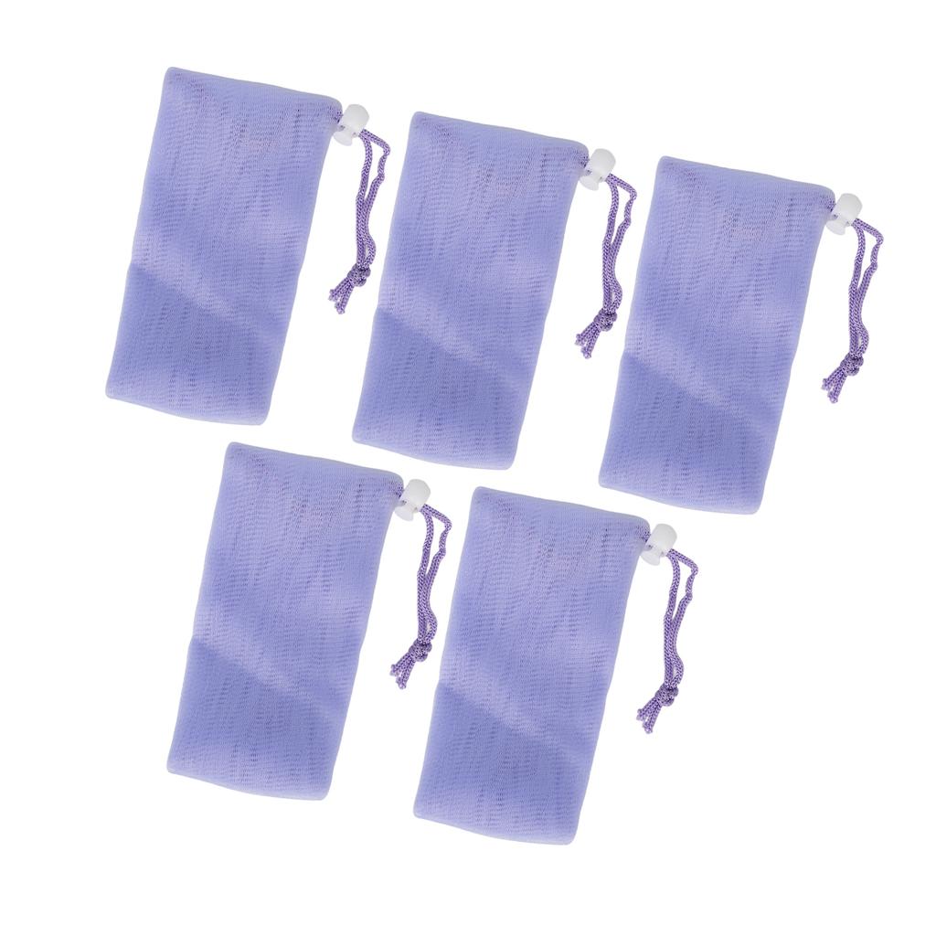 5 Stück Netz Seifensäckchen Sparbeutel Lila Schaumnetz mit Kordelzug Körper Gesichtsreinigungs-Werkzeug