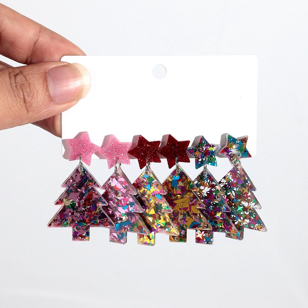 Colorful Sequin Acrylic Christmas Tree Drop Earring Set for Women Trendy Xmas Candy Bells Statement Earring Party Jewelry Gifts