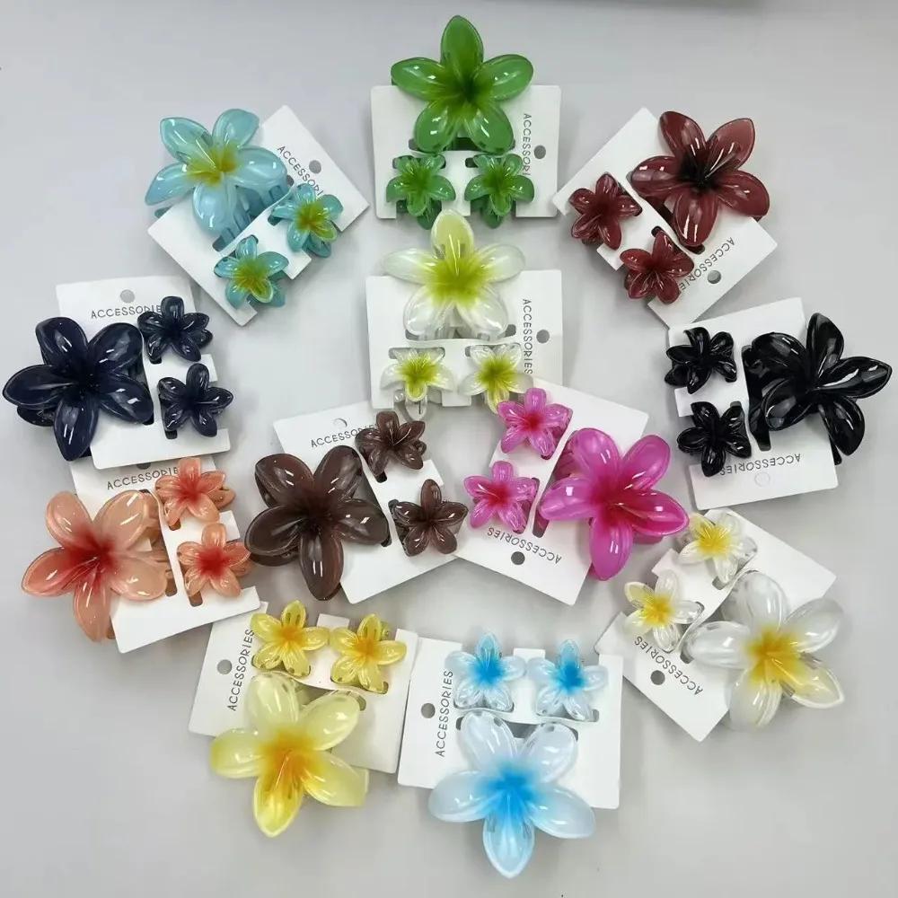 3 Pcs Hawaiian Gradient Flower Hair Claw Clip Women Fashion Large Hair Clip Girls Hairpin Barrettes Bohemia Hair Accessories