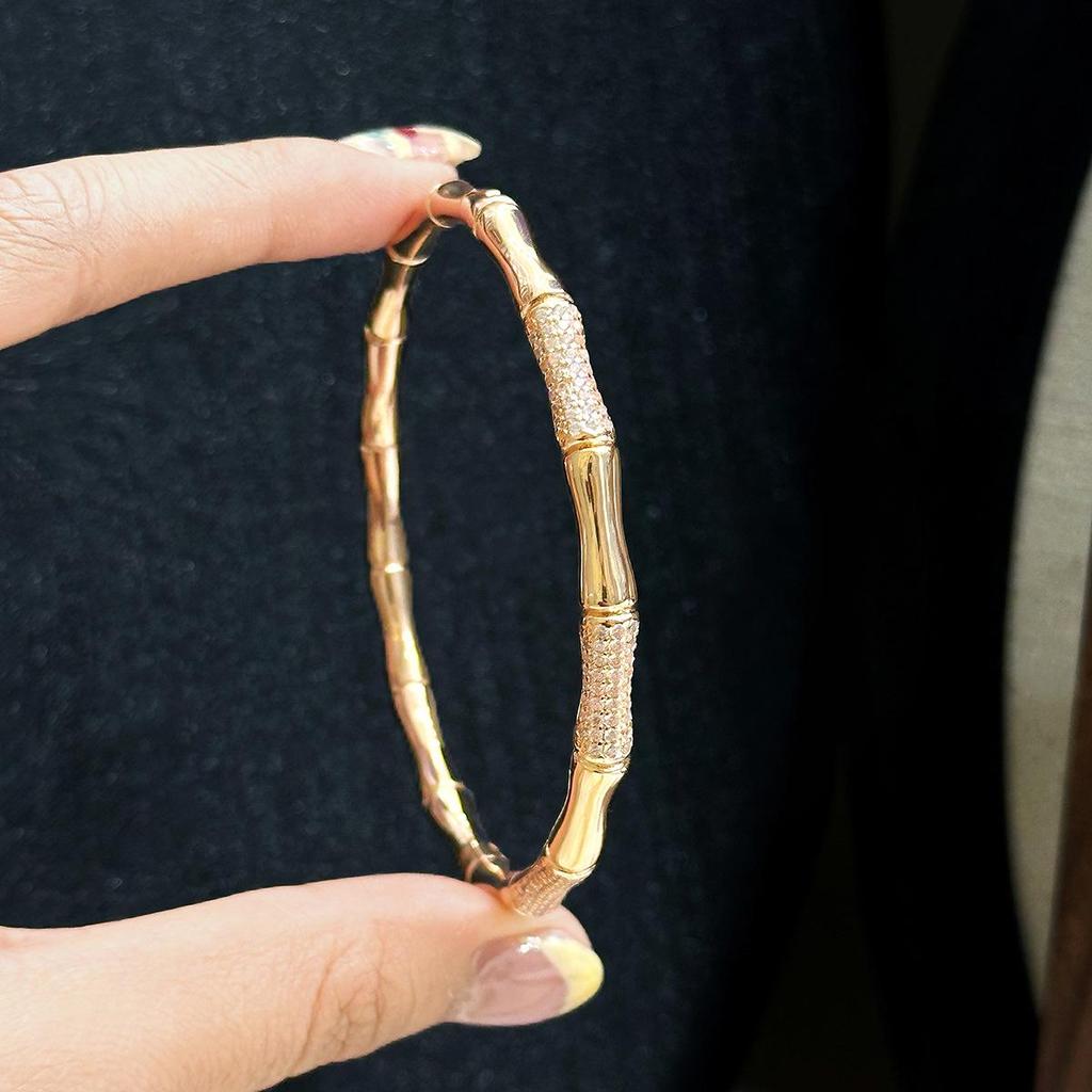 Chinese Minimalist Rhinestone Bamboo Joint Bracelet for Women: Elegant & Versatile