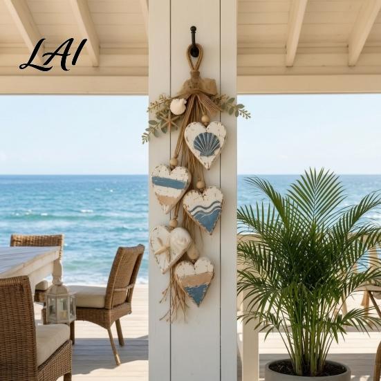 Vintage Whitewashed Wood Sign Hanging Heart Wall Decor 5 Layered Hearts Ornament Rustic Farmhouse Coastal Style Themed Home Accents Sign,