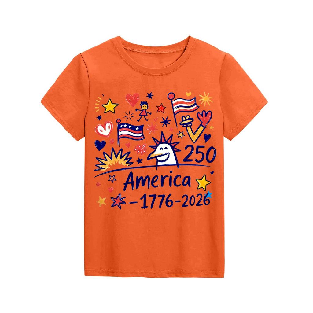 Fashionable Round Neck Short Sleeve Work Clothes Printed Tops For KID Summer Tops