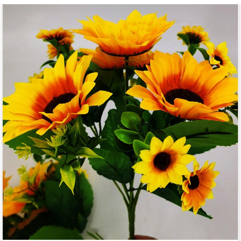 New 7/15 Heads Autumn Decoration Flower Plastic Silk Flower Yellow Silk Artificial Sunflower Party Garden Decor Home Decoration