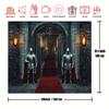 1 piece high-quality polyester Halloween background fabric featuring medieval knight and castle arch design.PMJ