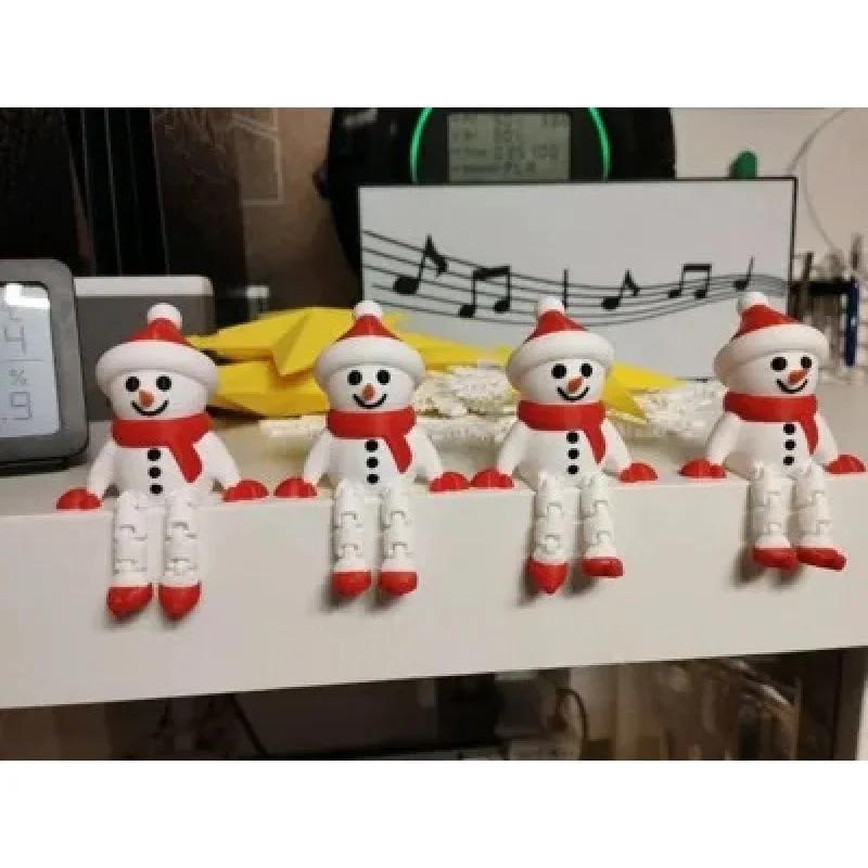 Christmas Snowman Miniature Statue 3D Printed Figurine With Movable Joints Micro Landscapes Ornament Articulated Kids Gift