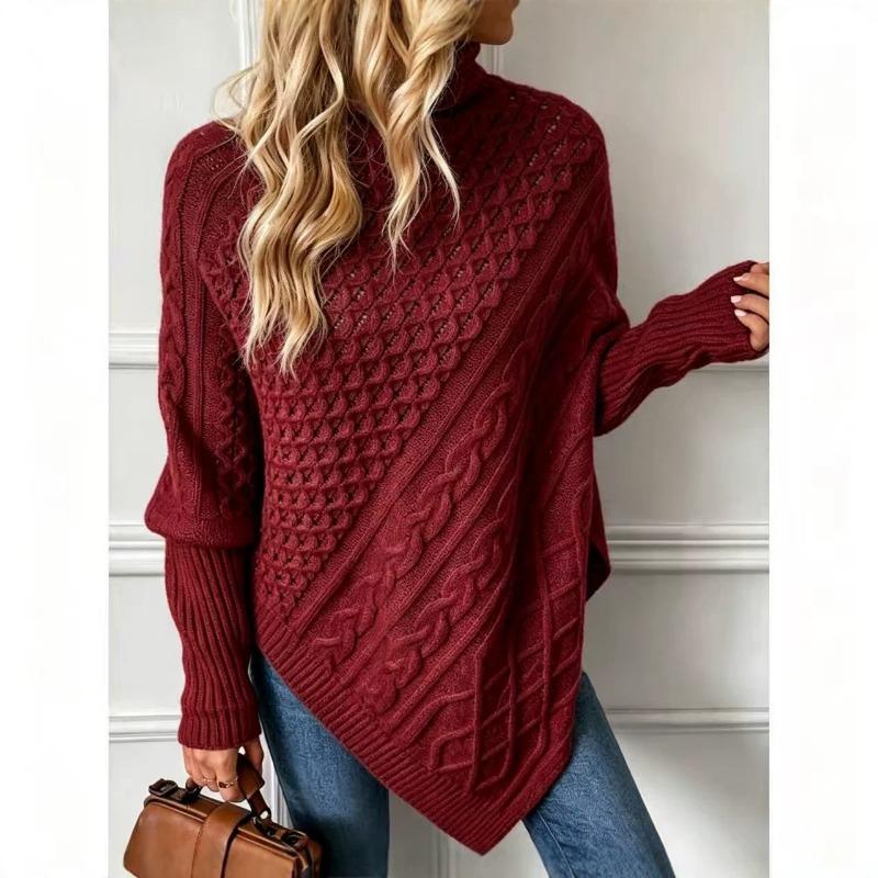 Women S Turtleneck Batwing Sleeve Geometric Pattern Knit Pullover Sweater