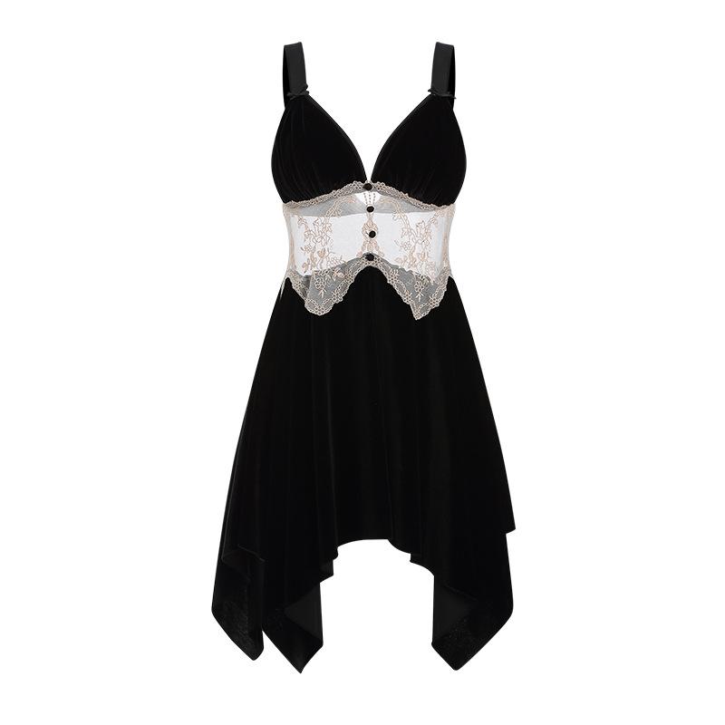 Women's Velvet Padded Backless Cami Sleep Dress with Robe Lounge Set