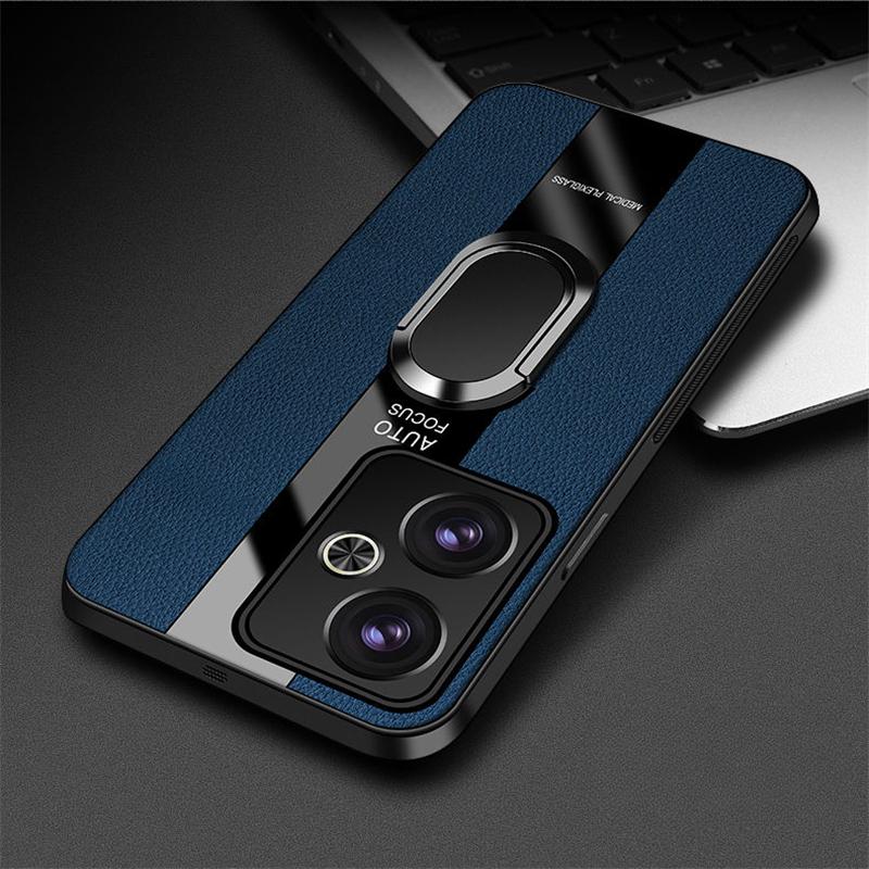

Для Poco F6 Pro Магнитное кольцо-подставка-держатель Задняя крышка для Xiaomi Poco F6 5G Redmi Turbo 3 Роскошный кожаный корпус Силиконовый противоударный бампер For Poco F6 синий