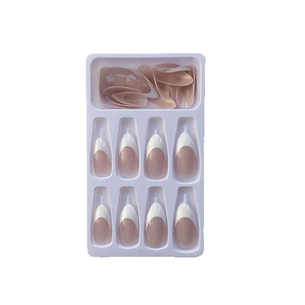 Minimalist Almond White Press-On Nails - French European Style, Removable Manicure Stickers