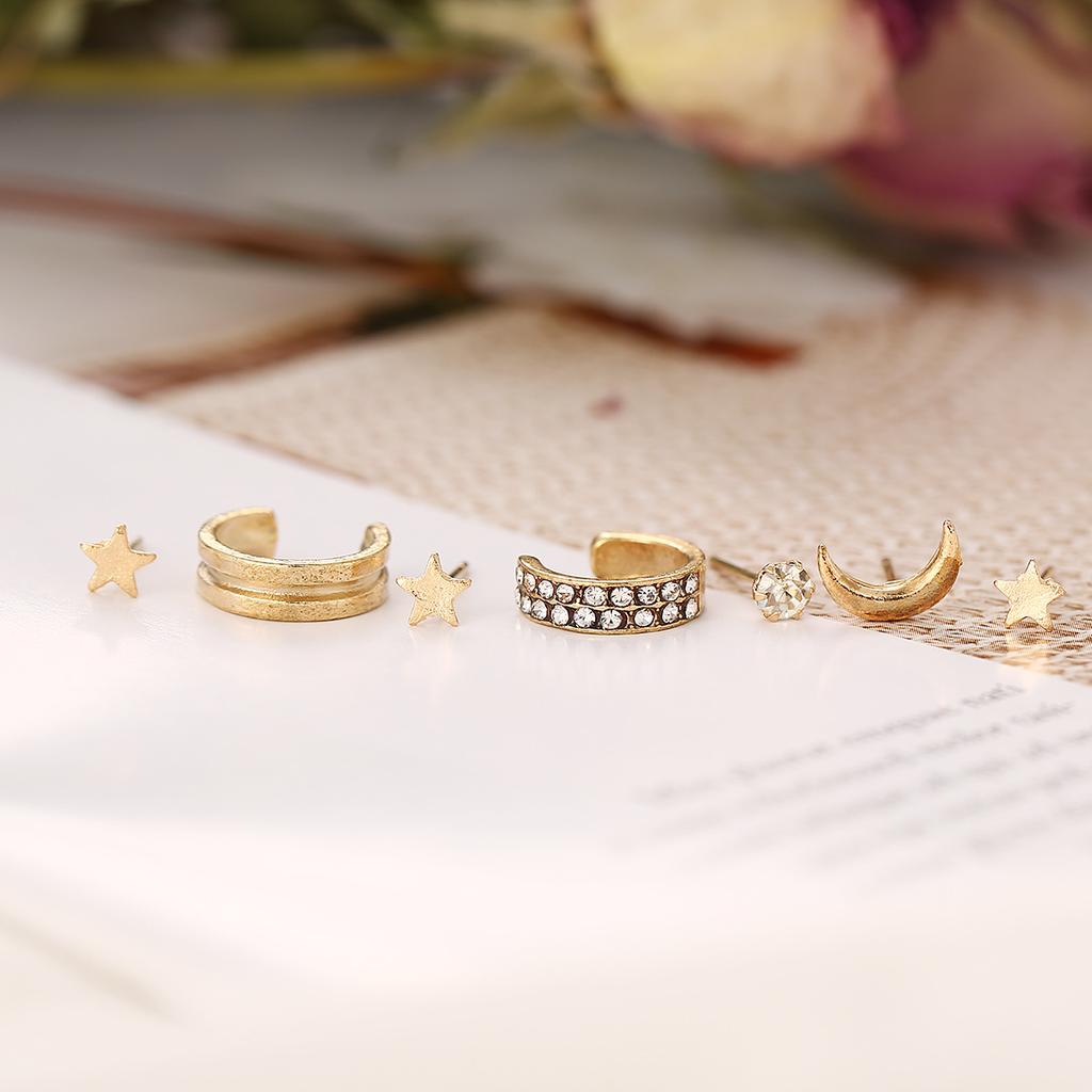 Koupit Creative Minimalist Ear Piercing Ear Clip Alloy Star Moon Stud Earring Set Set 7 Piece
