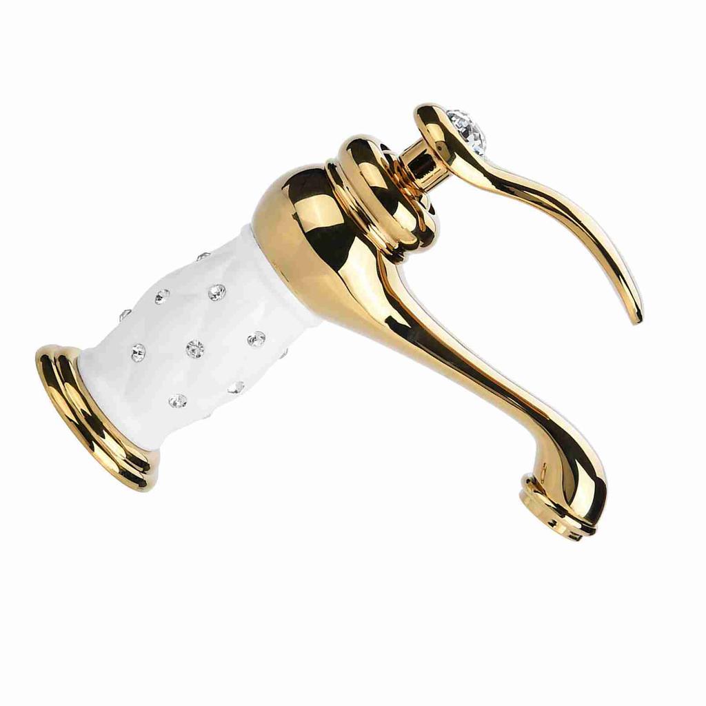 Mischbatterie aus massivem Messing Kalt-/Warmwasserhahn mit Ornamenten für Waschtischbecken (golden)