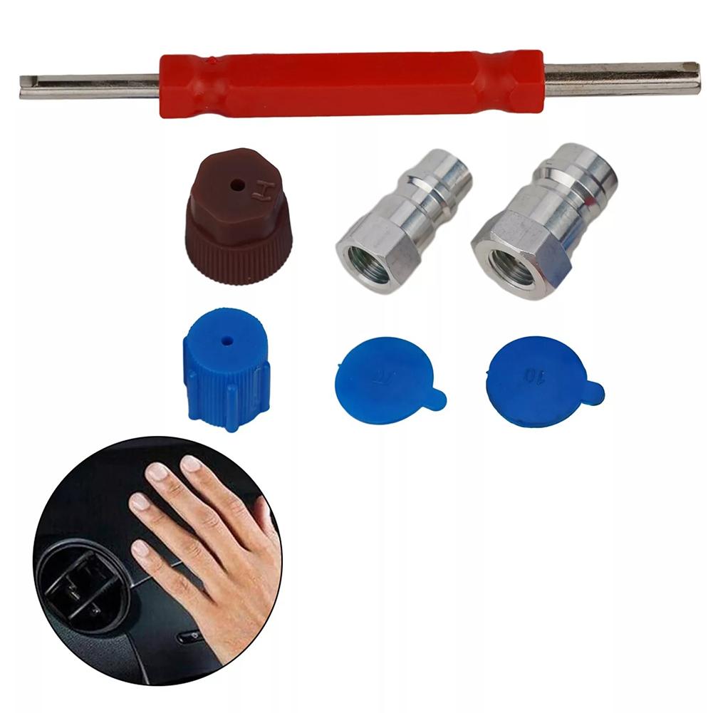 A/C Adapter Air Conditioning Conversion Valve Core Cap Kit R12 To R134a With Removal Tool Retrofit Valve Fitting