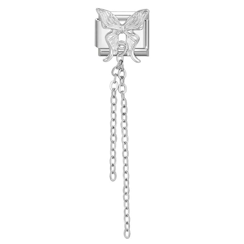 Zircon Long Tassel Butterfly Bow Knot Heart Italian Charm Links Fit 9mm Bracelet Stainless Steel DIY Jewelry Making