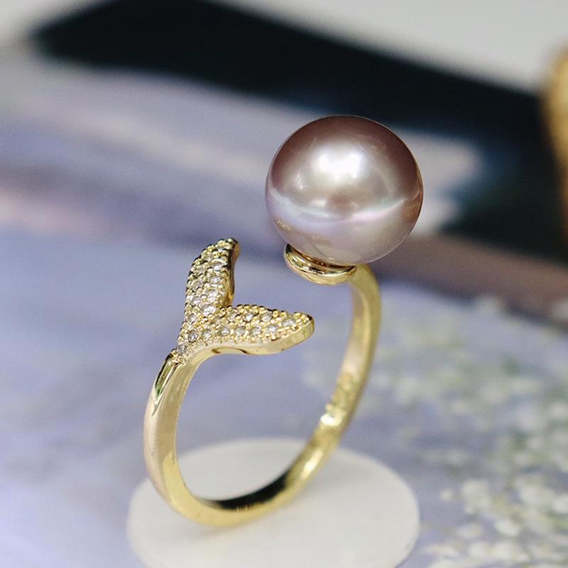 Adjustable Mermaid Ring with Near Round Freshwater Pearl - Strong Luster, Light Luxury, Versatile, Fashionable Jewelry.