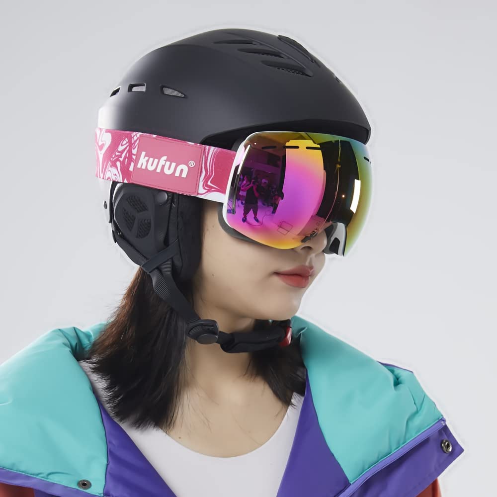 Kufun Snowboard Adult Ski Helmet for Ski Snowboard Helmet with Unisex Size L Helmet, Women, Helmet, Protector, (Black, (59-61cm))