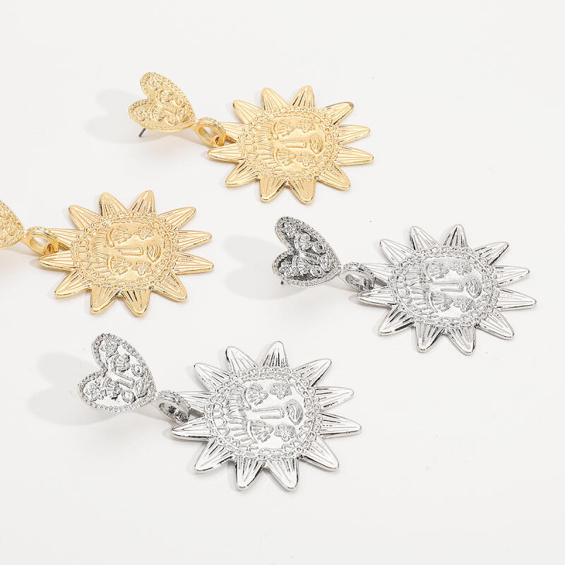 Bohemia Exaggerated Metal Sunflower Drop Earrings for Women Vintage Creative Gold Color Heart Stud Earrings Jewelry Accessories